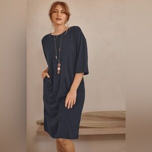 NWT J. JILL PURE JILL SAND-WASHED PIQUÉ RELAXED DRESS IN SOFT BLACK BEAN Size XS